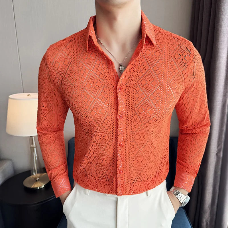 Jacquard Lace Long Sleeved Slim-Fit Shirt