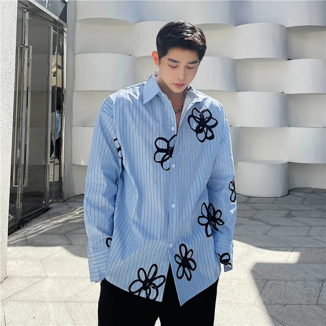 Stripe Simple Flower Printed Shirt