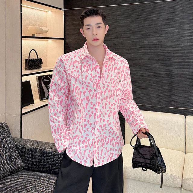 Pink Casual Printing Lapel Chain Shirt