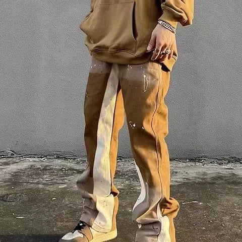 Stitching Ink Splashed Loose Jeans