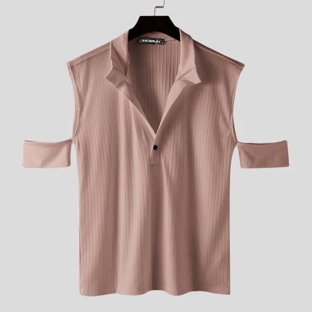 Solid Hollow Out V-Neck Shirt