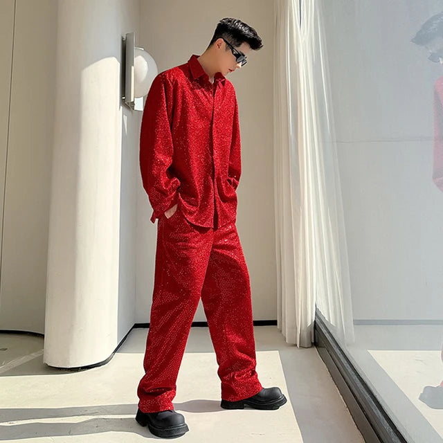 Single Breasted Solid Bling Pants Set