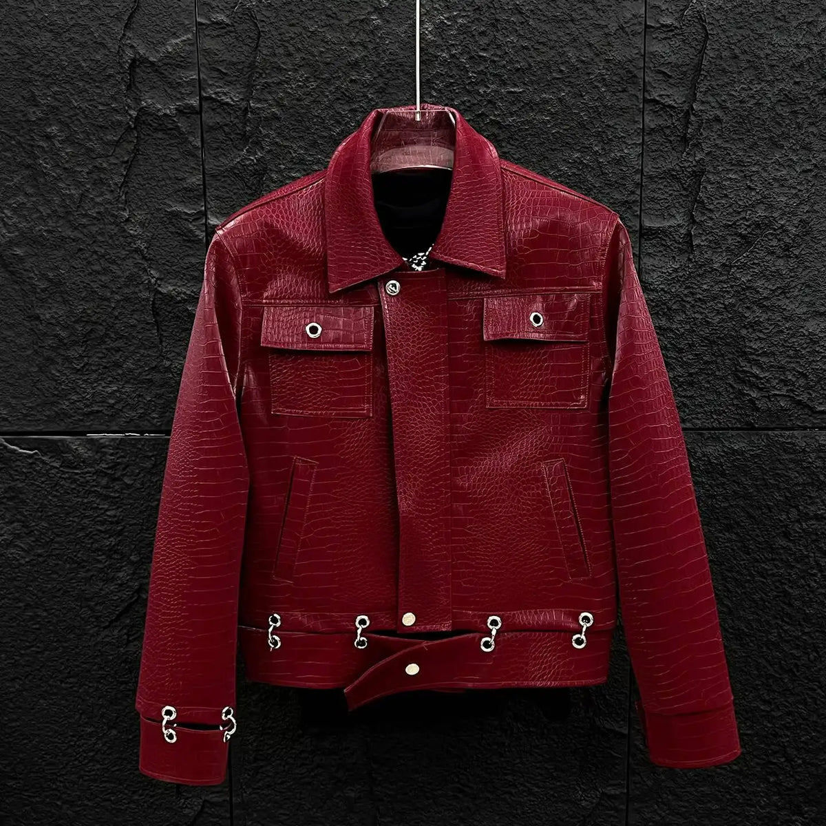 Niche Faux Leather Turn-Down Collar Jacket
