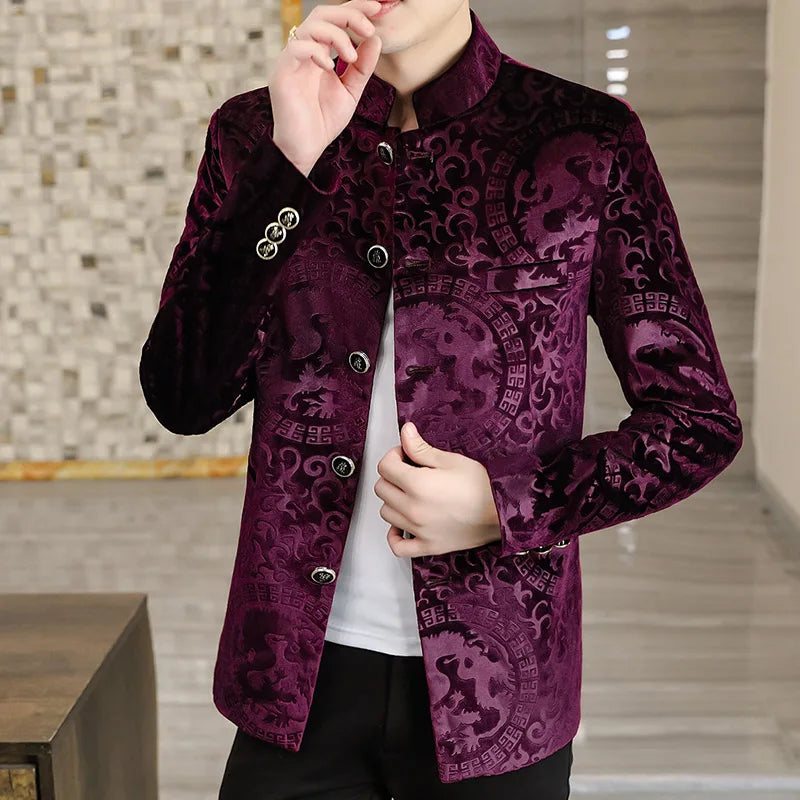 Luxury Velvet Standing Collar Suit Blazer