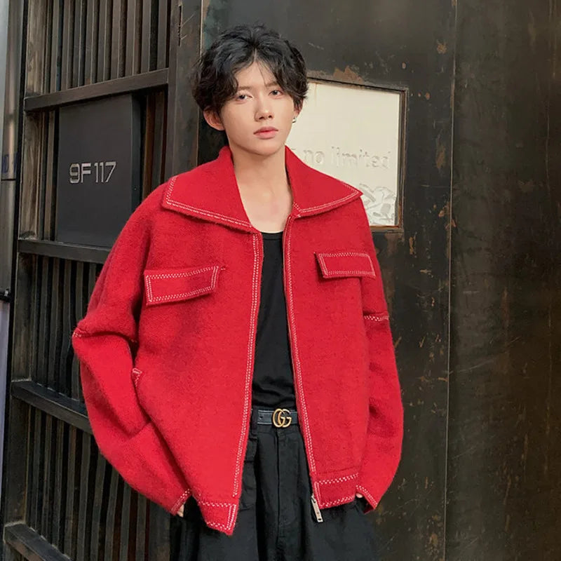 Outside Seam Turn-down Collar Zippers Jacket