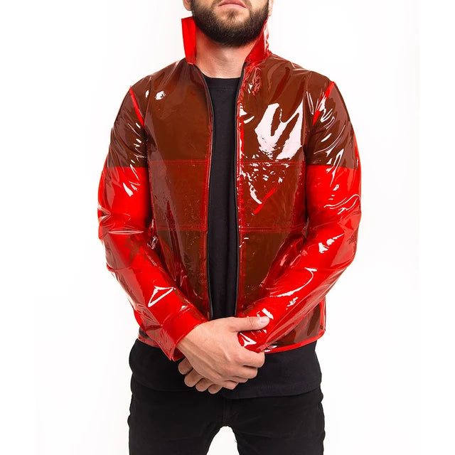 Clear PVC See-through Stand Collar Long Sleeve Jackets