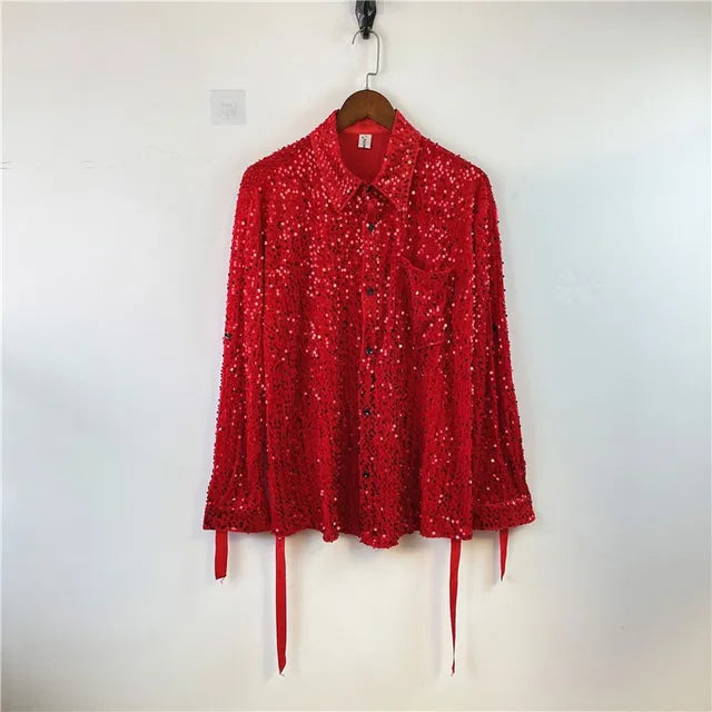 Solid Light Sequin Adjustable Ribbon Shirt