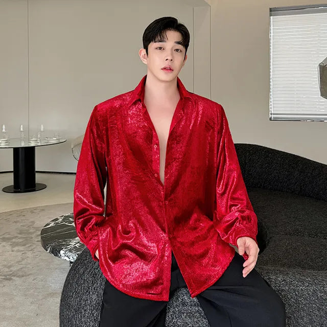 Fashion Solid Velvet Casual Shirt