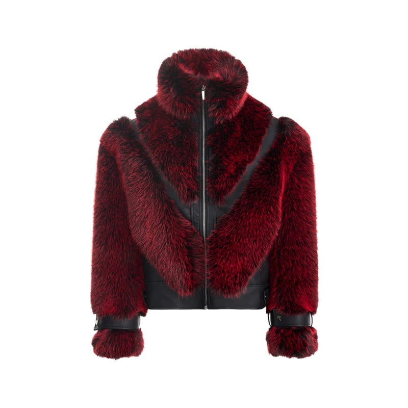 Leather Patchwork Imitation Fur Jacket