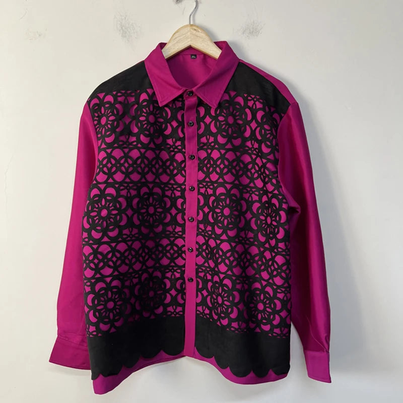 Pink Hollowed-Out Totem Patchwork Shirt