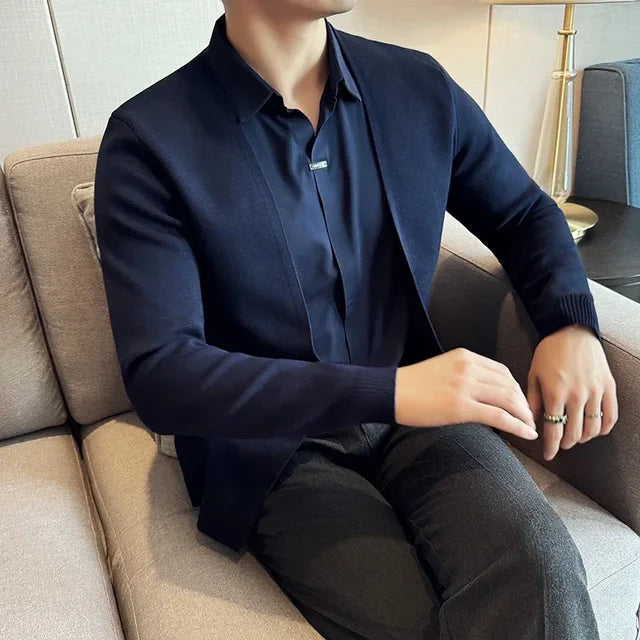 Fake Cardigan Traceless Collar Spliced Shirt