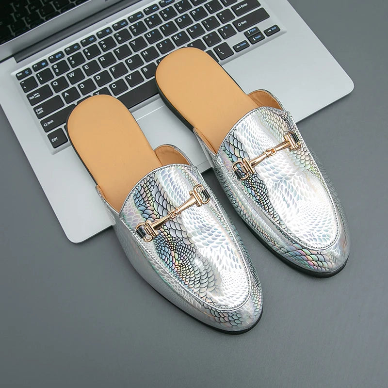 Holographic Snake Skin Pattern Mules Shoes