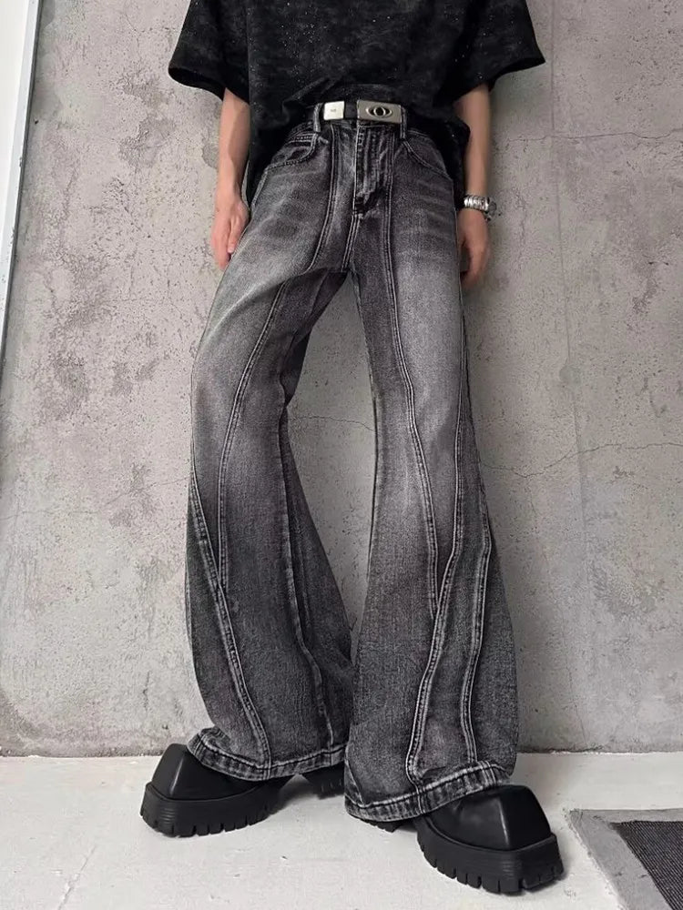 Y2K Streetwear Washed Grey Flare Jeans