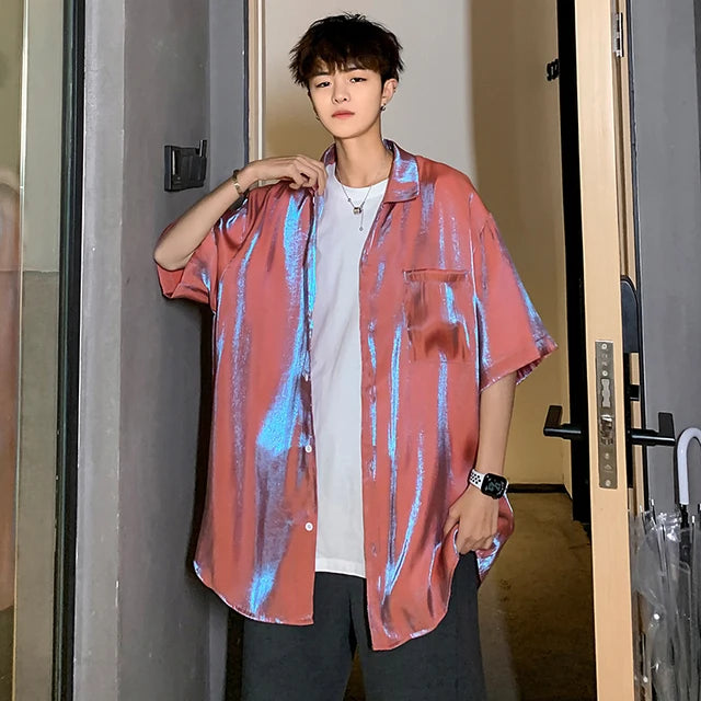 Reflective Design Solid Short Sleeved Shirt