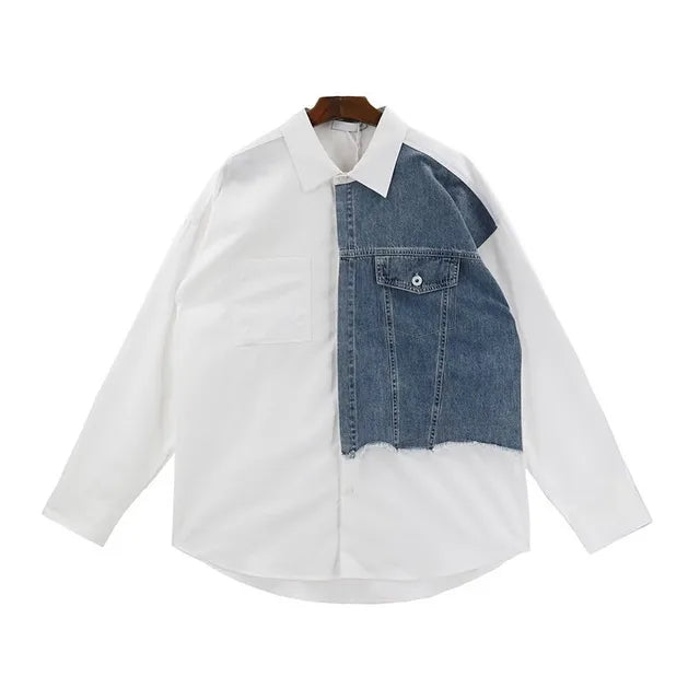 Denim Patchwork White Shirt