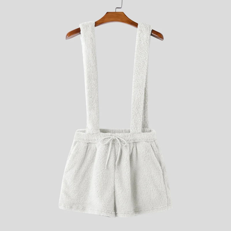 Casual Plush Short Overalls Romper