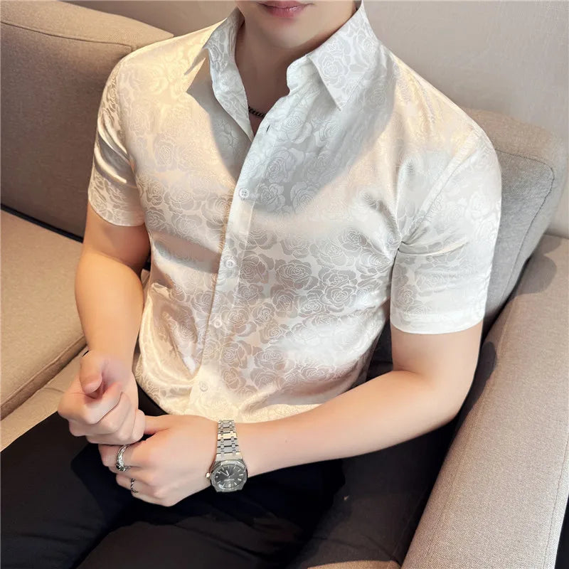 Glossy Rose Floral Jacquard Shirt