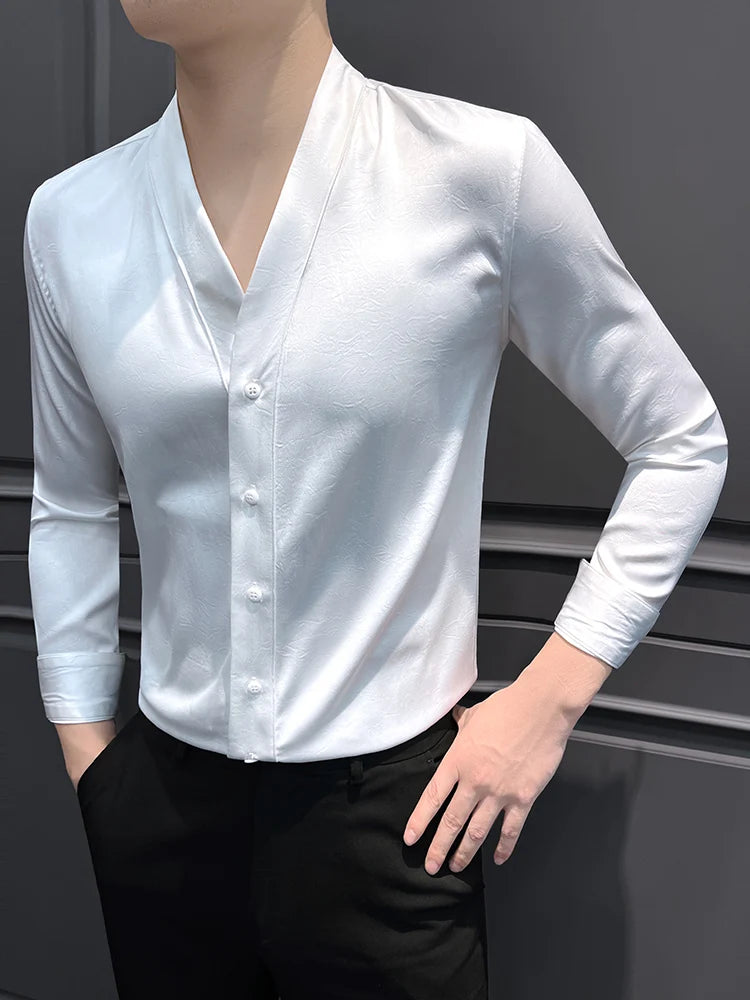 Slim Fit V-Neck Long Sleeve Shirt