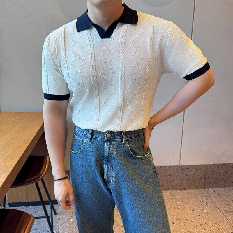 Elastic Knitted Casual Short Sleeved Polo Shirt