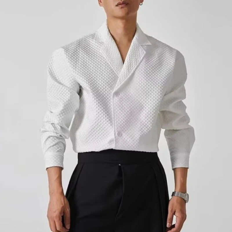 Waffle Suit Collar Long Sleeved Shirt