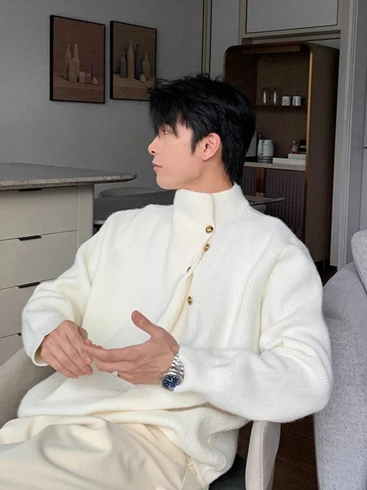 Half-Turtleneck Button Design Sweater