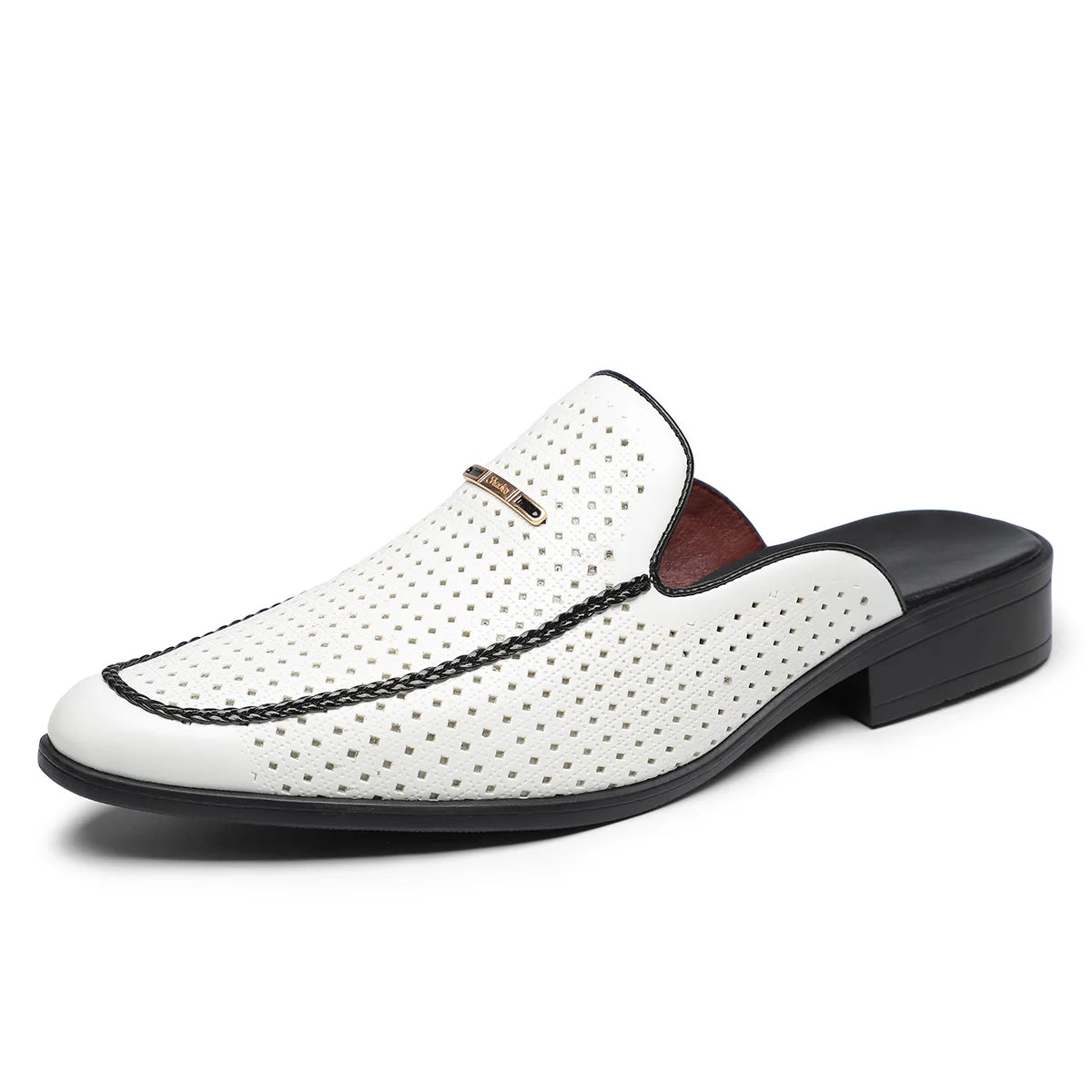 Breathable Perforated Leather Mules Shoes