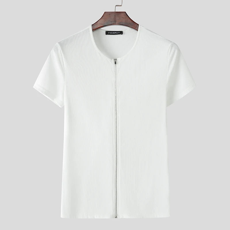 Solid Texture Zipper Design T-Shirt