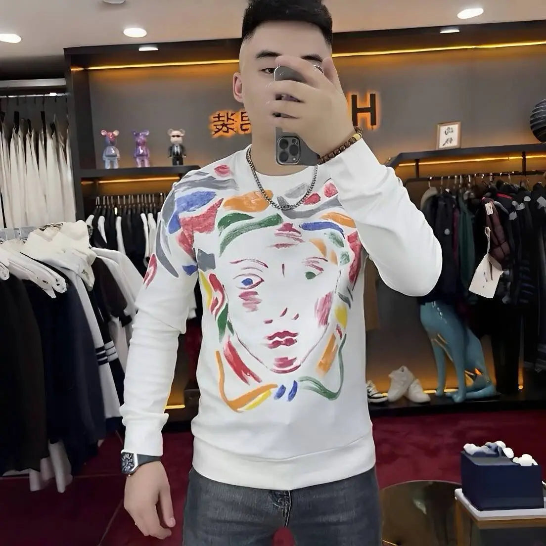 Paint Printing Polyester Men's Sweater