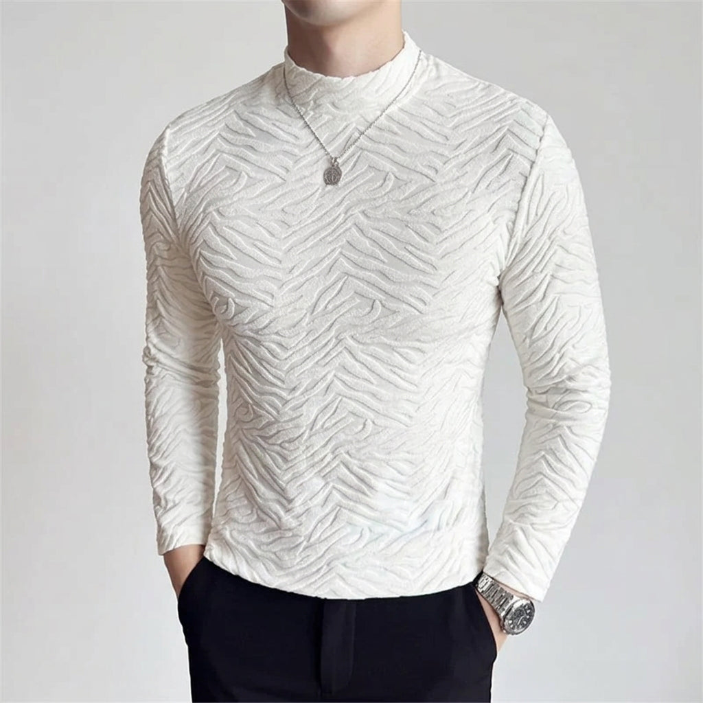 Solid Long Sleeve Embossed Fitted T-Shirts