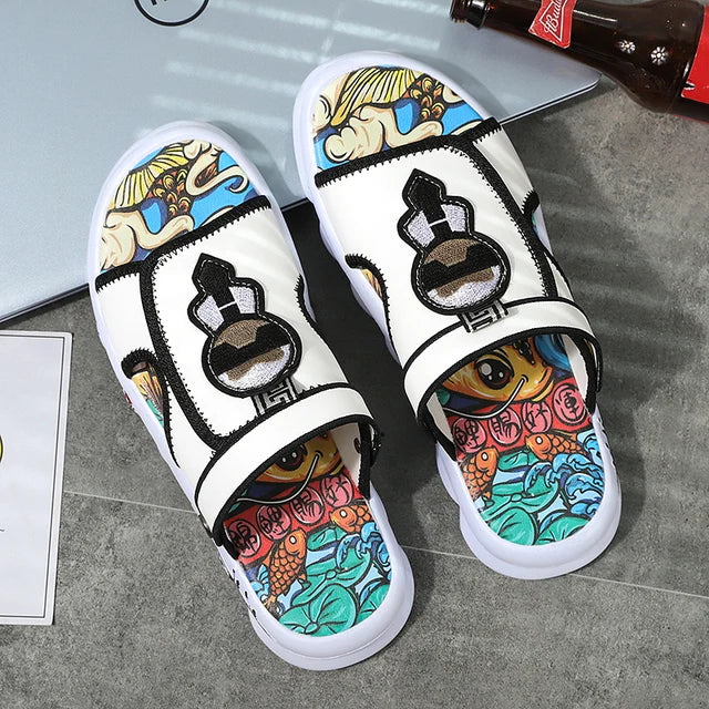 Black Graffiti Design Sandals