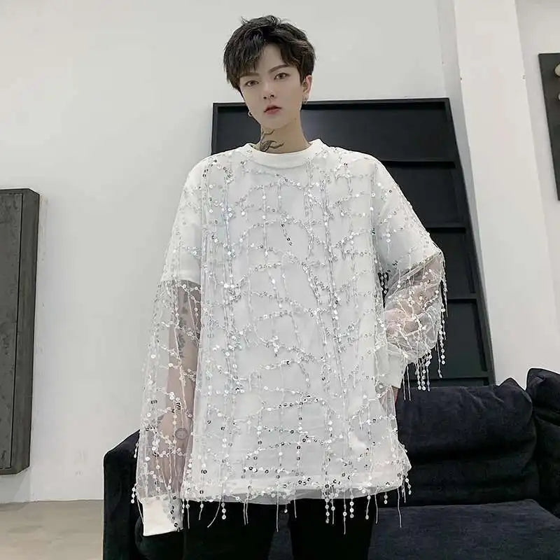 Sequins Decoration Casual Long Sleeved T-Shirt