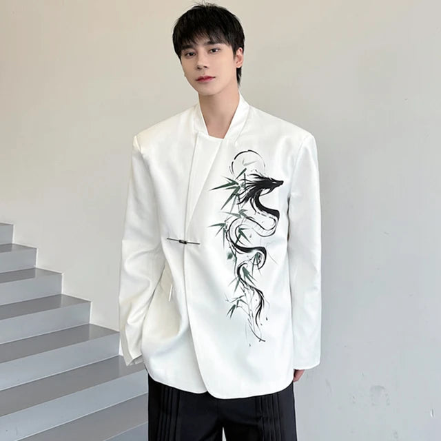 Dragon Ink Painting Printed Cotton Blazer