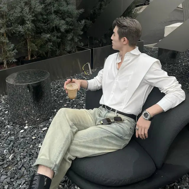 Solid Sharp-Shoulder Loose Shirt