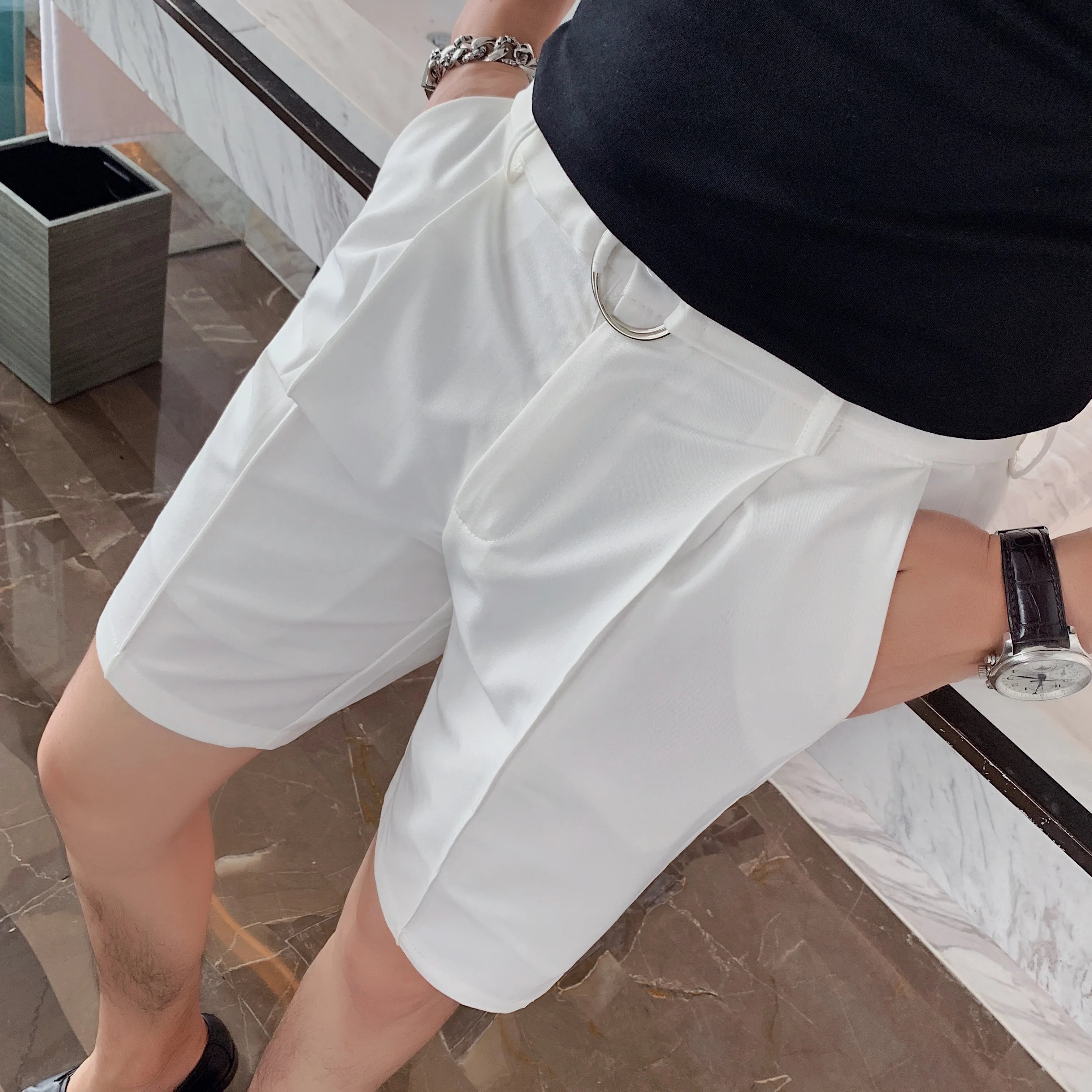 Pleated Solid Color Suit Shorts