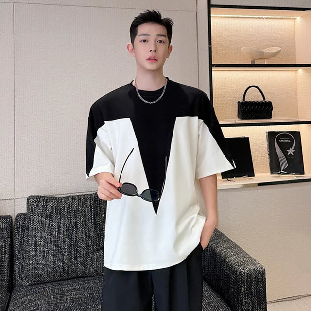 B&W Contrast Color Patchwork T-Shirt