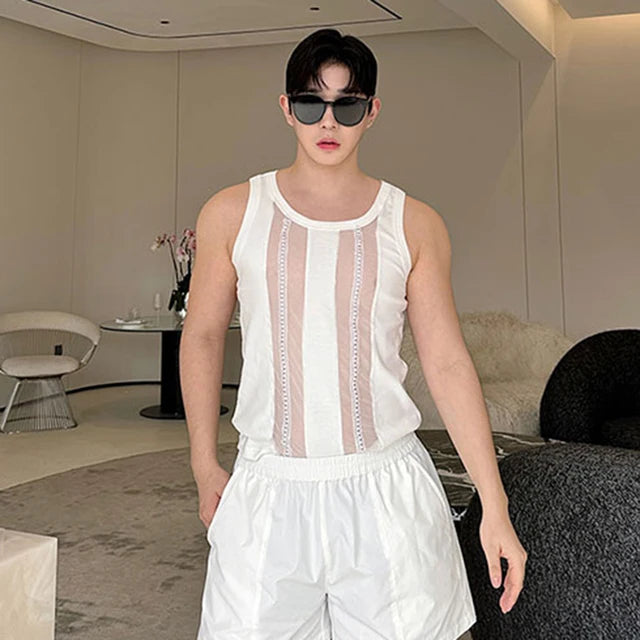 See-Through Spliced Polyester Tank Top
