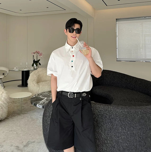 Solid White Color Button Polo Shirt