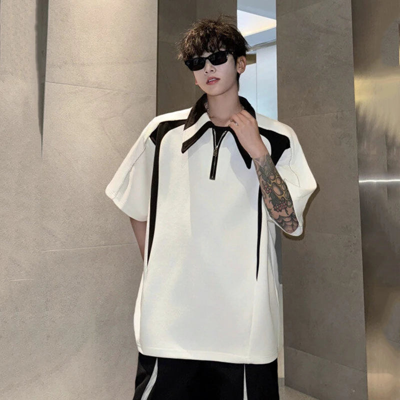 Short Sleeve Casual Contrast Color Polo Shirt
