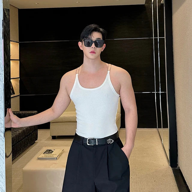 Solid Metal Straps Knitted Tank Top
