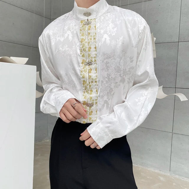 Jacquard Metal Button Stand Collar Shirt