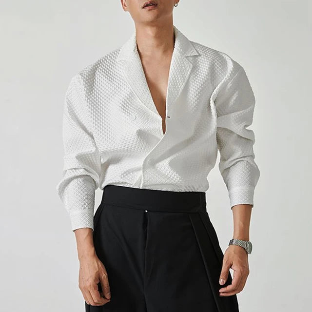 Waffle Suit Collar Long-Sleeve Shirt