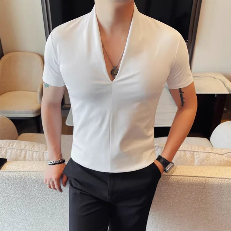V-Neck Solid Short Sleeve T-Shirt