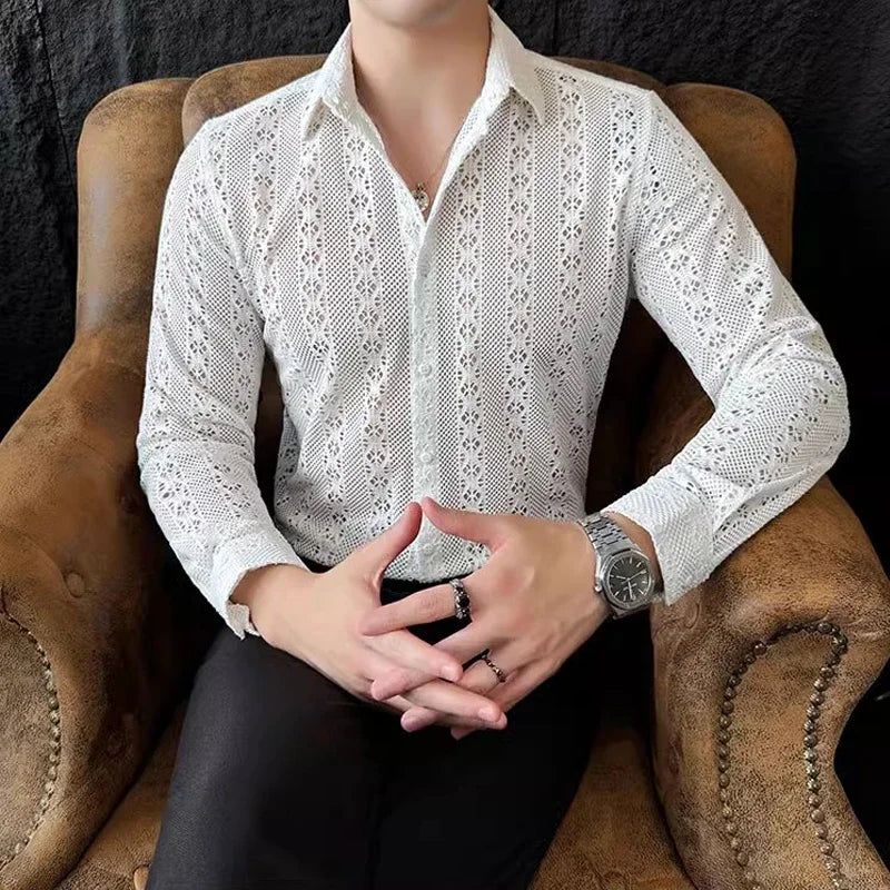 Sexy Lace See-Through Slim-Fit Shirt
