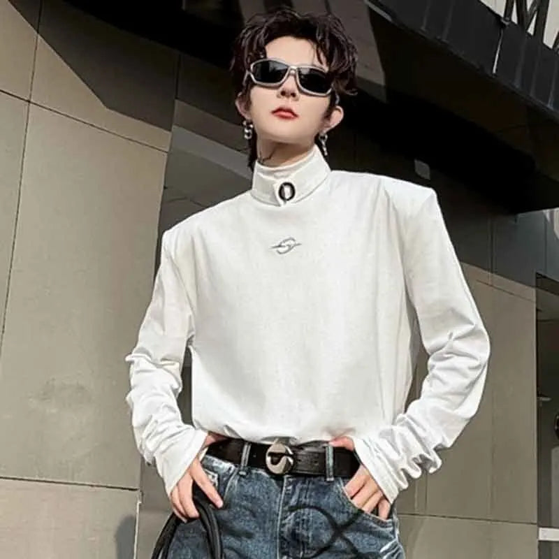 Turtleneck Metal Buckle Niche Design T-Shirt