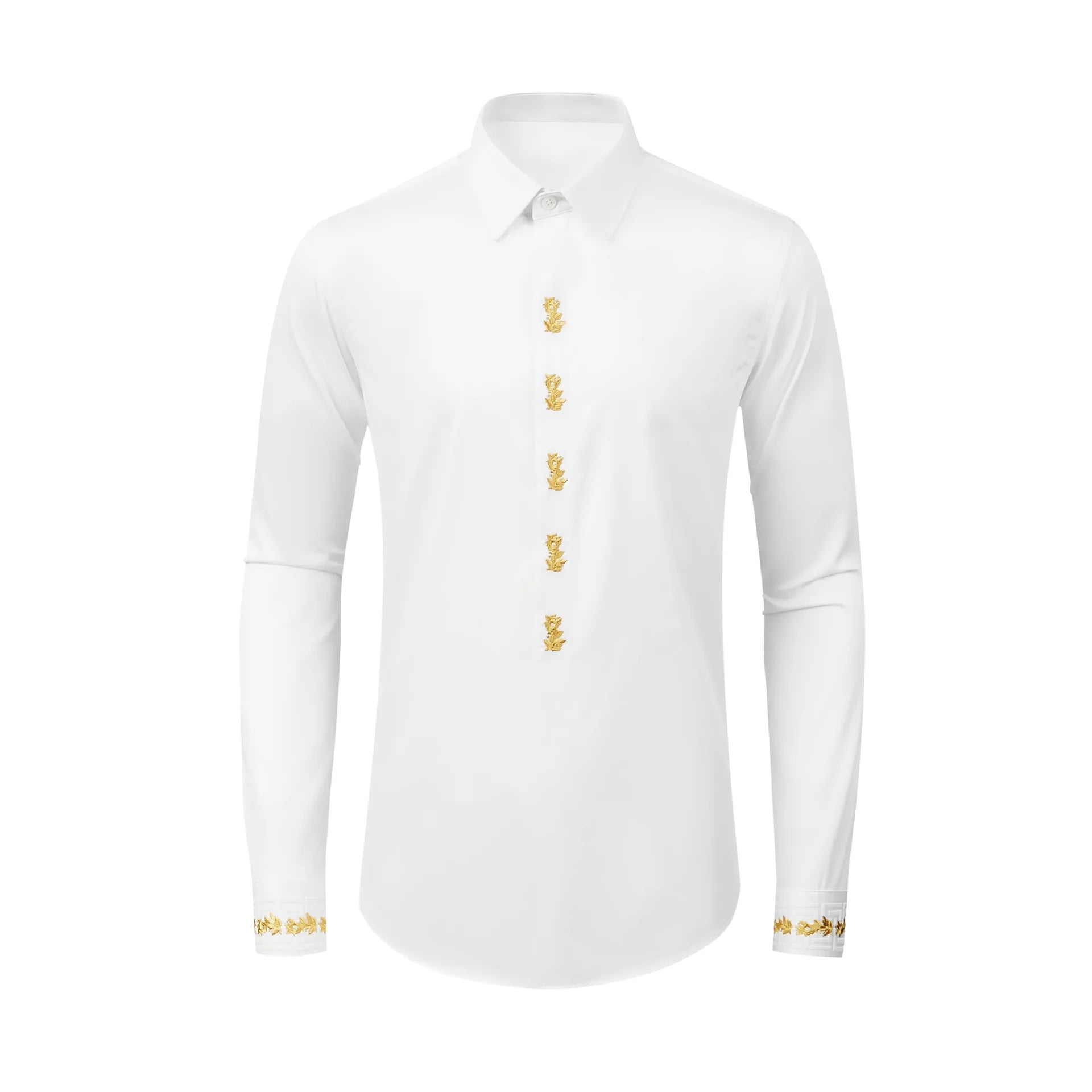 Chinese Style Gold Flower Embroidered Shirt