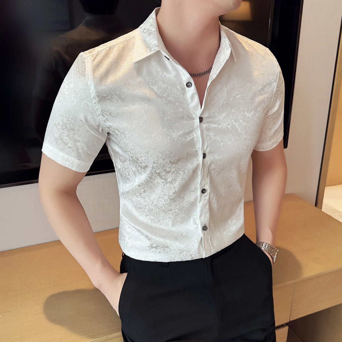 Ice Silk Flower Men's Short Sleeve Shirt