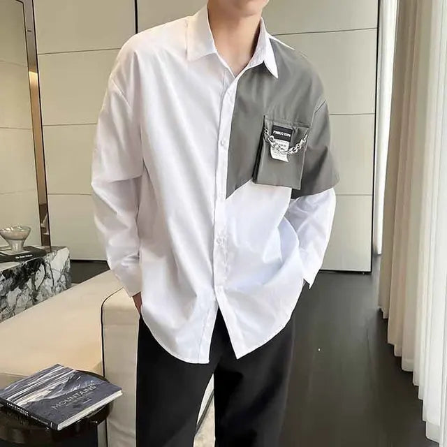 Pocket with Chain appliques Solid Shirt