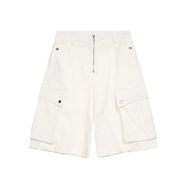 Half Zipper Four Button Pocket Shorts