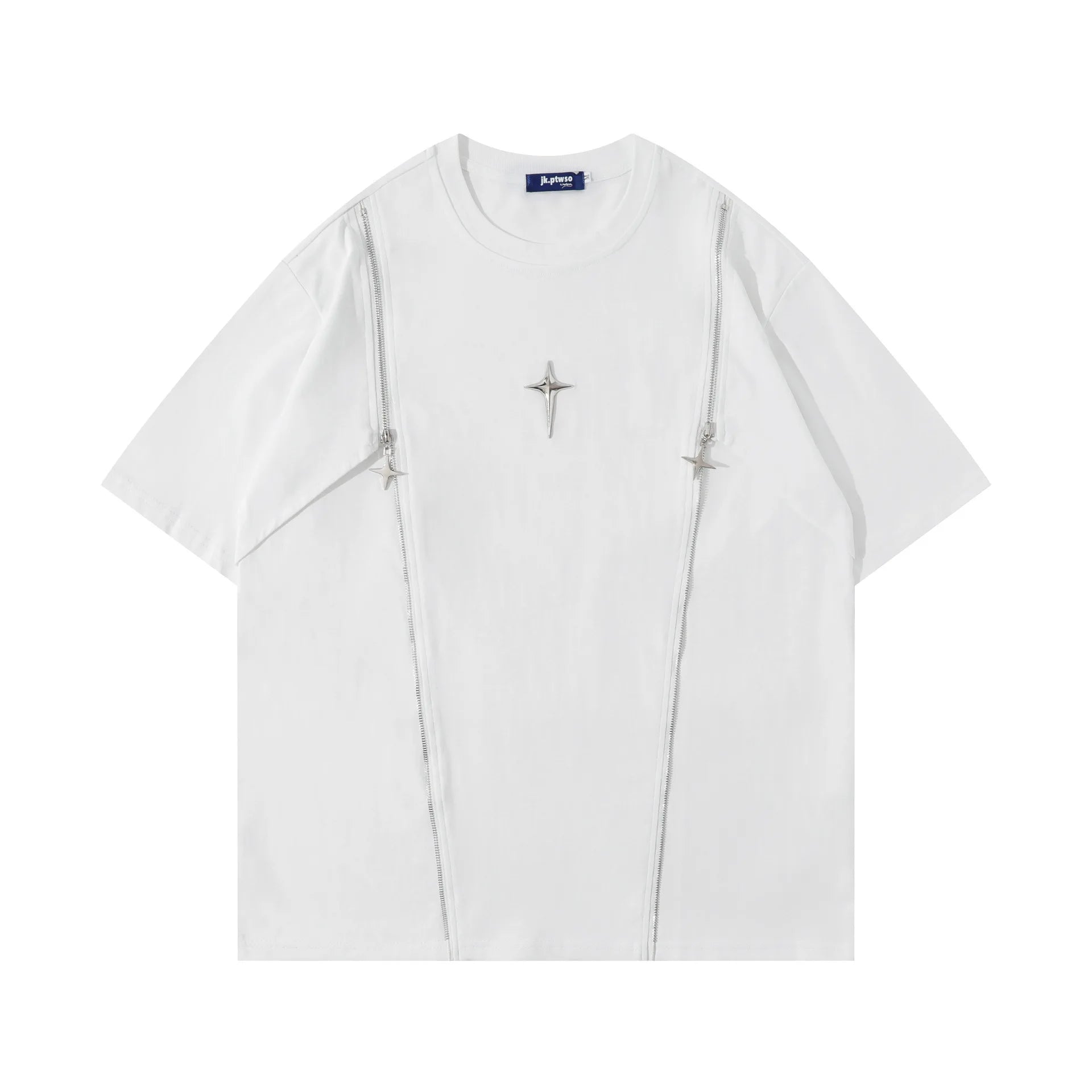 Casual Metal Appliques Zipper T-Shirt