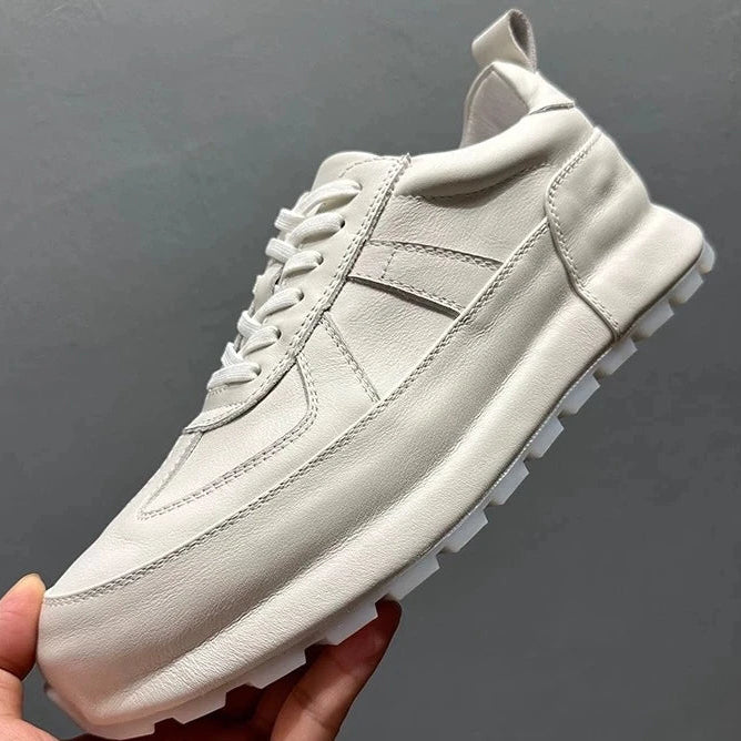 Retro Solid Genuine Leather Pigskin Sneakers